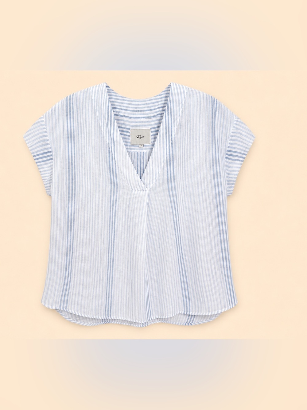 Rails White and Light Blue Striped V-Neck Blouse